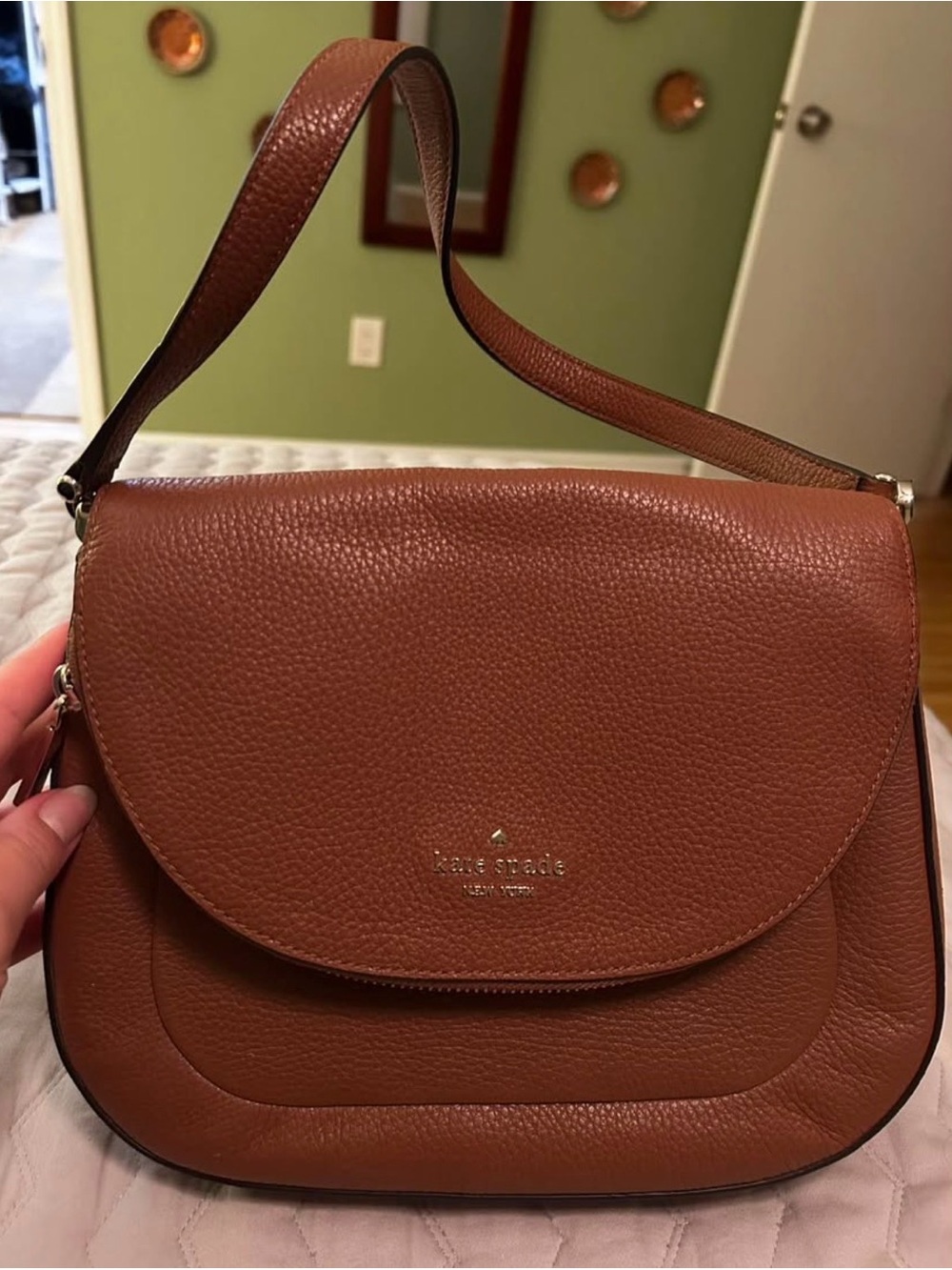 kate spade Pebbled Leather Saddle Shoulder Bag in Brown